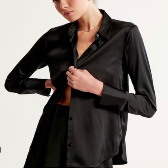 Abercrombie & Fitch Tops - A&F Black Satin Button Down Blouse